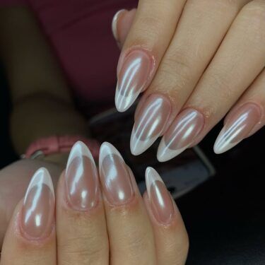 Classic French manicure with chrome