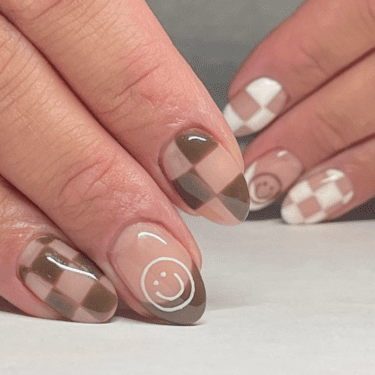 brown checkered french tips